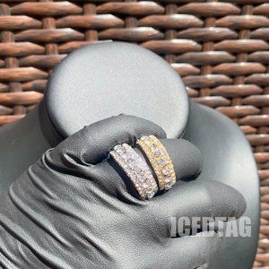 Gold/ White Gold Plated Pinky Finger Full Iced Bling Out Diamond Studded Ring